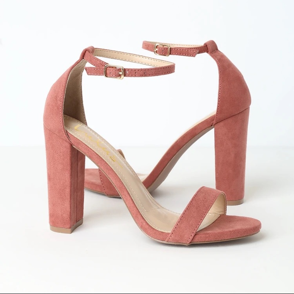 Lulu's Dusty Rose Suede Block Heel Sandals
